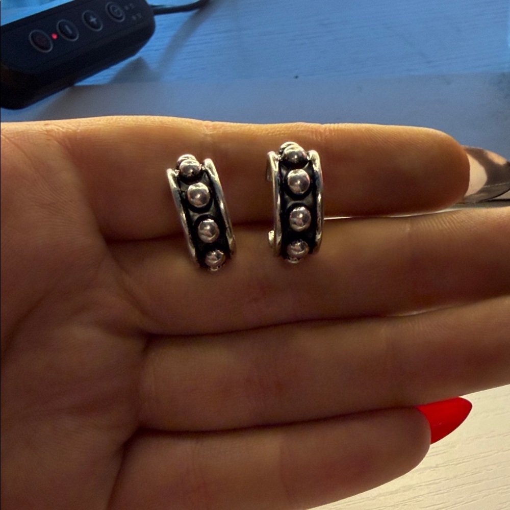 Silver Beaded Hoop Earrings